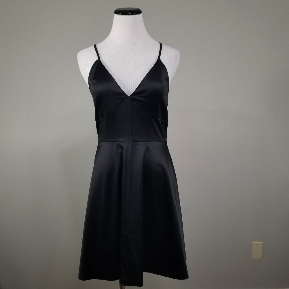 Nwt Windsor Black Satin Dress M Womens Spaghetti Strap Short Fit + Flare Swing - Picture 4 of 7